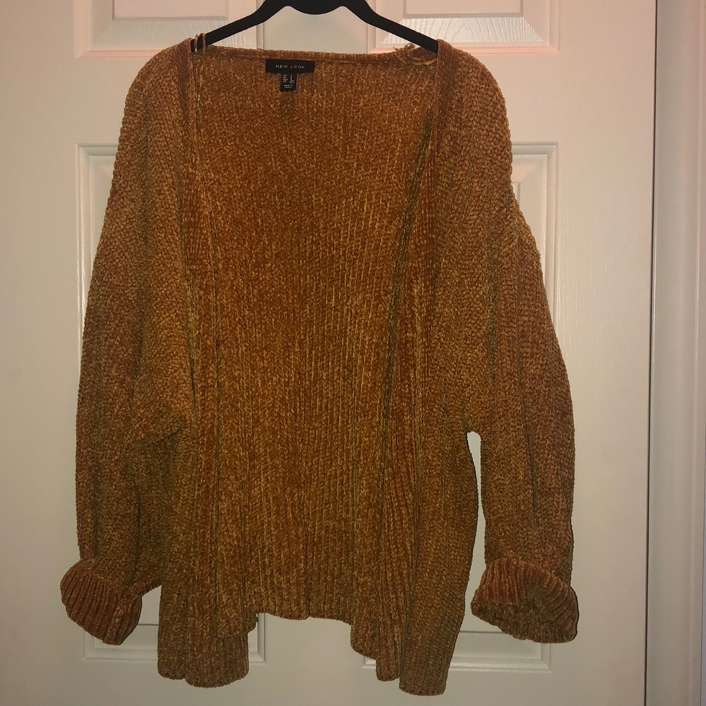 Chenille mustard cardigan.